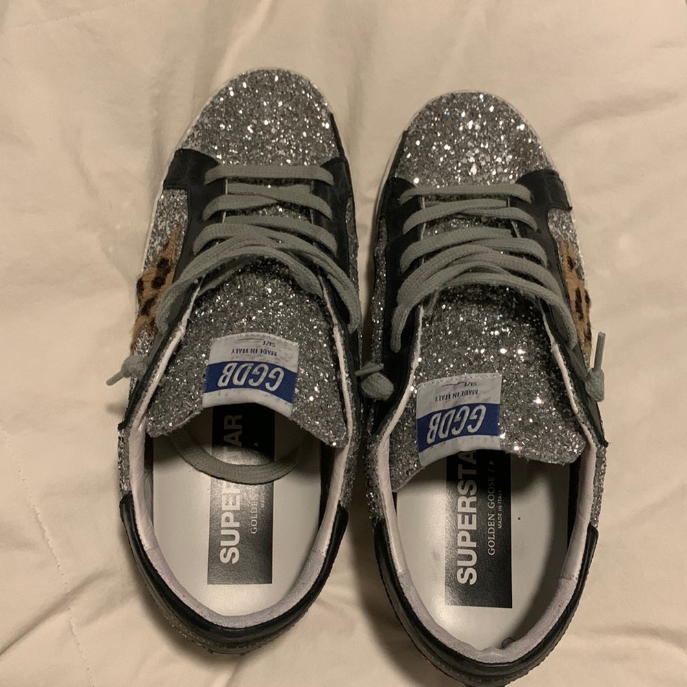 Golden Goose GGDB Superstar Glitter Low-Top Sneakers with leopard star Size 39